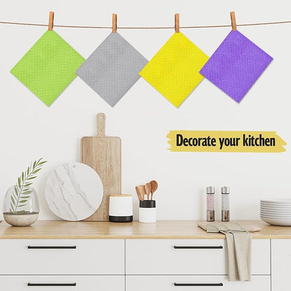 Swedish Dishcloths for Kitchen | 6 Pack Absorbent Cellulose Sponge Cloths Washable | Non-Scratch Reusable Paper Towels Quick Drying Cleaning Cloths - Grey