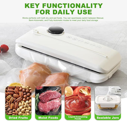 Vacuum Sealer - 90kPa Suction, 180W Motor, 30-Cycle Continuous Use, One-Touch Automatic - Dry/Wet Modes, Air-Tight Seal with Container Tube for Kitchen Use, Food Storage.