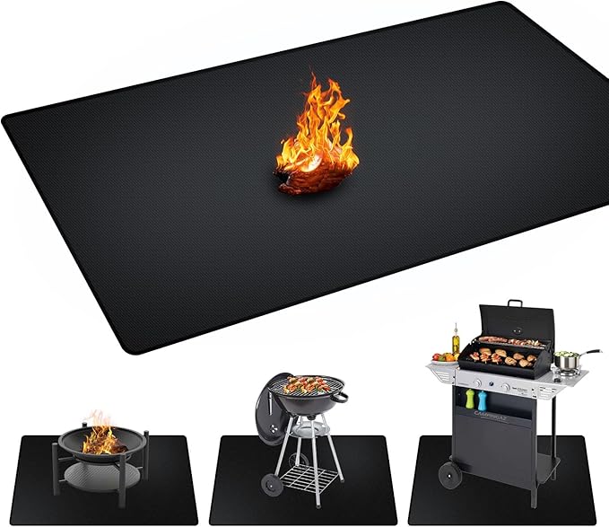 90 x 48 inch Under Grill Mats for Outdoor Grill, Double-Sided Fireproof, Oil and Waterproof Protective Mat for Grass and Deck, Outerdoor BBQ Fire Pit Fireplace Mat