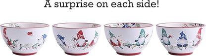 Bico Christmas Gnomes Cereal Bowls Set of 4, 29 oz Deep Ceramic Soup Bowls for Cereal, Salad, Noodles, Kitchen, Microwave and Dishwasher Safe, Gift for Housewarming and Christmas