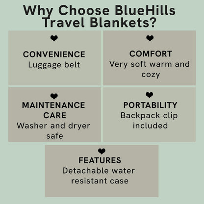 BlueHills Ultra Compact Travel Blanket Pillow in Portable Bag Case with Hand Luggage Belt & Backpack Clip Premium Cozy Soft Compact Pack Large Blanket for Airplane Flight Layover - Navy Blue C001