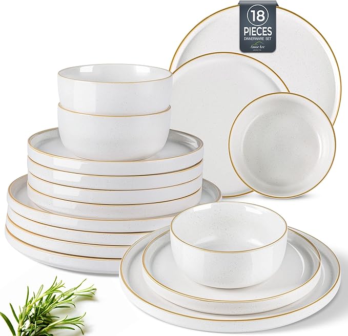 AmorArc Stoneware Dinnerware Sets for 6,Reactive Ceramic Plates and Bowls Set,Highly Chip and Crack Resistant | Dishwasher & Microwave Safe | Round Dishes Set Service for 6 (18pc)
