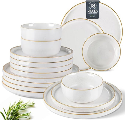 AmorArc Stoneware Dinnerware Sets for 6,Reactive Ceramic Plates and Bowls Set,Highly Chip and Crack Resistant | Dishwasher & Microwave Safe | Round Dishes Set Service for 6 (18pc)