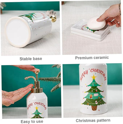 Christmas Bathroom Accessories Set Ceramic Christmas Soap Dispenser with Toothbrush Holder Tumbler Soap Dish for Bathroom Decor Home..