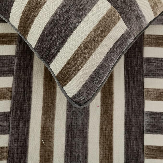 The HomeCentric King/Queen/Twin Beige & Grey Designer King 90"x18" Bed Runner with 2 Pillow Cover, Patchwork Bed Scarf on Velvet Fabric - Striation