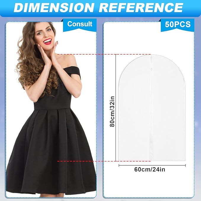 Amylove 100 Pcs 24'' x 32'' Clear Garment Bags Full Zipper Suit Bags Lightweight Clothes Cover for Hanging PEVA Protectors Breathable Dust Cover Plastic