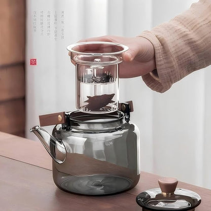 Tea Pot with Infuser for Loose Leaf Tea, Glass Teapot Stovetop, Heat Resistant Borosilicate Tea Kettle, Clear, 34oz/1000ml Capacity, Tea Strainer