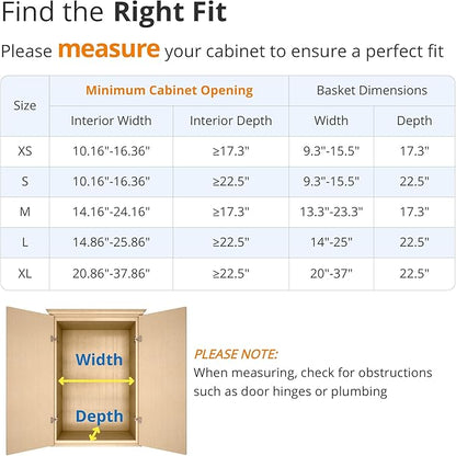 Expandable Pull Out Drawer Cabinet Organizer, Adjustable Width Bottom-Mounted Slide Out Storage Shelves for Cabinets, Required Cabinet Size (14.86"~25.86", D≥22.5"), 1 Pack