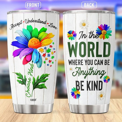 CUBICER Autism Awareness Coffee Tumbler Autism Puzzle Piece Tumblers Insulated Travel Mugs Stainless Steel Cup With Lid 20 Oz Mug Gifts For Therapist Child Women Mom On Birthday
