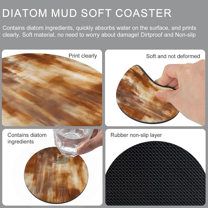 Burnt Orange Coasters Set of 6, Absorbent Coasters