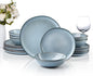 HaWare Plates and Bowls Set, Stoneware Dinnerware Sets, 18-Piece Hand-painted Dishware for 6, Ceramic Dinner Set for Home Kitchen, Scratch Resistant, Microwave and Dishwasher Safe, Reactive Foggy Blue