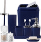 Navy Blue Bathroom Accessories Set, 9-Piece Plastic Gift Set with Trash Can, Toothbrush Holder, Toothbrush Cup, Soap Dispenser, Soap Dish, Toilet Brush Holder,2 Qtip Holder Dispensers and Tray