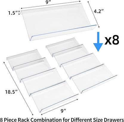 MIUKAA Clear Acrylic Spice Drawer Organizer, 4 Tier- 2 Set Expandable From 9" to 18" Seasoning Jars Drawers Insert, Kitchen Spice Rack Tray for Drawer/Countertop (Jars not included)