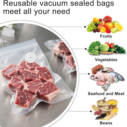 MEGAWISE Vacuum Zipper Bags 20Pcs (12 * 13.5in), BPA Free, Reusable Food Storage Bags with Air Valve for Sous Vide Cooking/Freezer/Microwave Heating, with 5 Seal Clips.