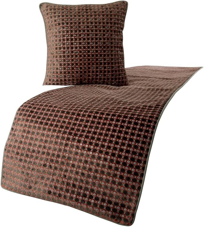 The HomeCentric Grey Bed Runner, CA King Size 86"x18" Decorative Bed Runner with 2 Matching Pillow Cover, Peach & Grey Velvet Bed Scarf in Sequins Embroidery - Ditto Dots