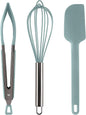 COOK WITH COLOR Stainless Steel Silicone Tipped Kitchen & BBQ Tongs Set, 3 Pc Utensils, Green