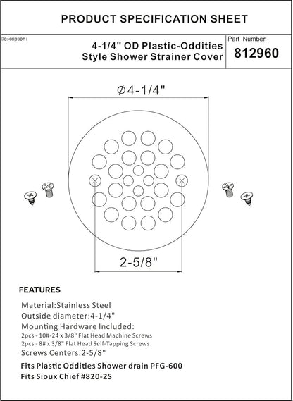 Artiwell 4-1/4“ Shower Strainer Drain Trim Set, Screw-in Shower Strainer Drain Cover, Plastic-Oddities Style Replacement Strainer Grid, Machine & Self-Tapping Screws Included (Champagne Bronze)