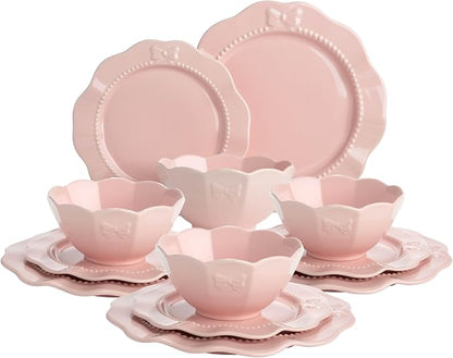 Paris Hilton 12-Piece Dinnerware Set, Embossed Bow Design, Iconic Ceramic
