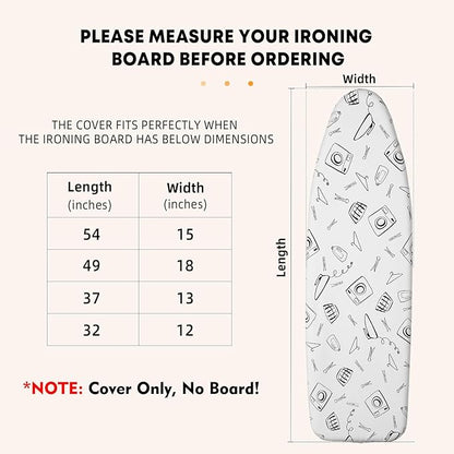 Seiritex Ironing Board Cover and Pad Standard Size 15 x 54 inch, Heat Reflective with Hook and Loop Fasteners, Thick Padding with Elasticized Edges, 3 Layers Iron Board Cover (White)