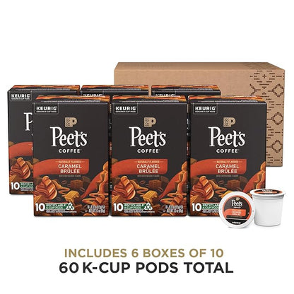 Peet's Coffee, Flavored Light Roast Keurig K-Cup Pods - Caramel Brûlée 60 Count (6 Boxes of 10 K-Cup Pods)