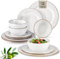GBHOME Ceramic Dinnerware Sets,12 pcs Embossed Elegant Stoneware Plates and Bowls Sets, Housewarming Wedding Gift | Dishwasher & Microwave Safe | Dishes Set Service for 4