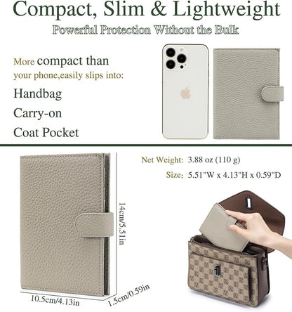 Passport Wallet for Women – Slim RFID Blocking Passport Cover with 1 Passport Slot & 3 Card Slots, Coin Pocket & SIM Slot – Genuine Leather Travel Organizer Grey
