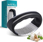 Fourteen Homes Steel Garlic Press - Premium Garlic Mincer Garlic Crusher - New Innovative Garlic Masher with Peeler - Rust Proof - Sturdy Grip (Black)