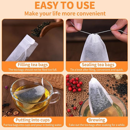 TamBee 100Pcs 5.9" x 7.87" Disposable Drawstring Tea infusers Tea Filter Bags for Loose Tea Herbs Spice Bags for Brew Tea Cold Brew Coffee（ 5.9" x 7.87" /15 x 20cm） (100)