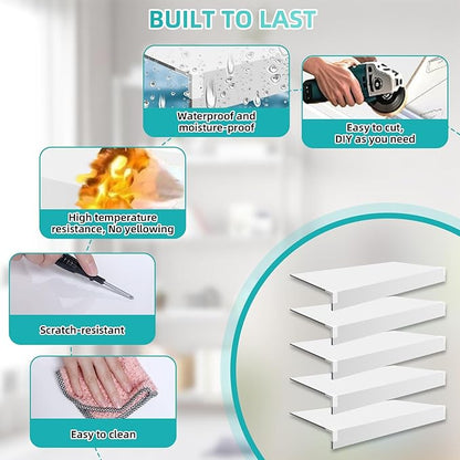 5 Pcs Wire Shelf Cover, 30X16X3 Inch Carbon Fiber Material Shelf Covers for Pantry Shelves(Not Wood), Waterproof Removable Closet Shelving Liner for Home Kitchen,Office Organization - White