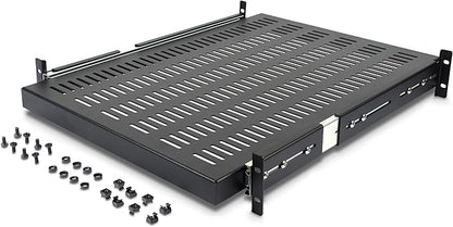 StarTech.com 2U Sliding Server Rack Mount Shelf - 20 to 30in Adjustable Mounting Depth - Vented - 50lb - Heavy Duty Universal 19” Rack Shelf for Equipment Rack - 24in Deep (UNISLDSHF19)