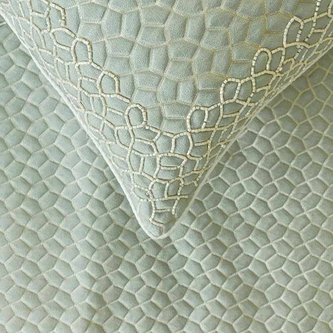 The HomeCentric King/Queen/Twin Blue Decorative Full 68"x18" Bed Runner with 2 Pillow Cover, Mosaic, Bead Embroidery, Handmade, Tassels Bed Scarf on Jacquard Fabric - Tessellation Blue