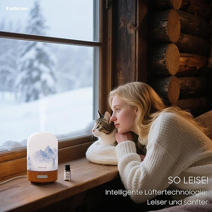 Essential Oil Diffuser Hand Blown Glass, 100ml Small Aromatherapy Diffuser, Auto Shut-Off Function, Ultrasonic Diffusers for Essential Oils, Cool Mist Humidifier with Warm White Lights (Lavender)