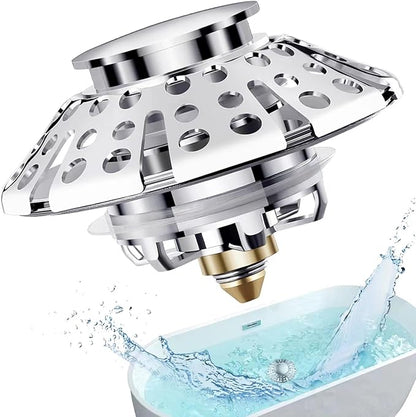 Universal Tub Stopper Bathtub Drain Plug, Pop Up Tub Drain Hair Catcher, Drain Cover with Strainer, for 1-3/8 to 2in Bath Drain Hole
