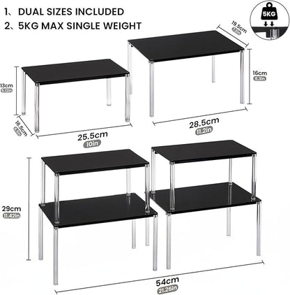 Cabinet Organizer Acrylic Spice Rack, 4 Pack Stackable Shelf Riser for Kitchen Pantry Countertop, Expandable Storage Organizer for Bathroom Office