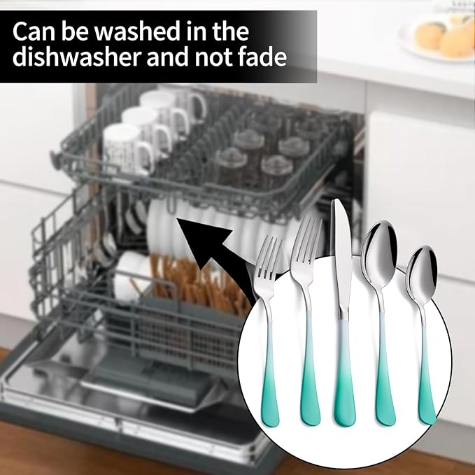 20-Pieces Color Silverware Sets for 4,Green and White Handle Stainless Steel Cutlery Set, Include Forks Spoons and Knives Set, Dishwasher Safe Utensil Sets for Home Restaurant