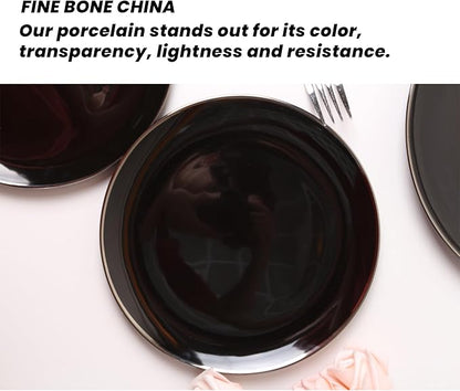 KOKEN Porcelain Dinnerware Set - 16 Pc Round Dinner Set with Mugs, Microwave Safe