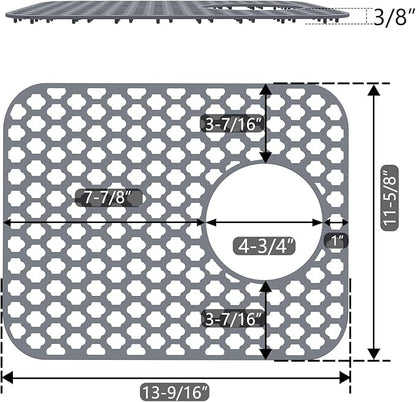 2 Pack Silicone Sink Protector for Kitchen Sink Bathroom, 13.58" x 11.6" Heat-resistant Sink Mat Non-Slip and Durable Silicone Protectors, Rear Drain, Gray