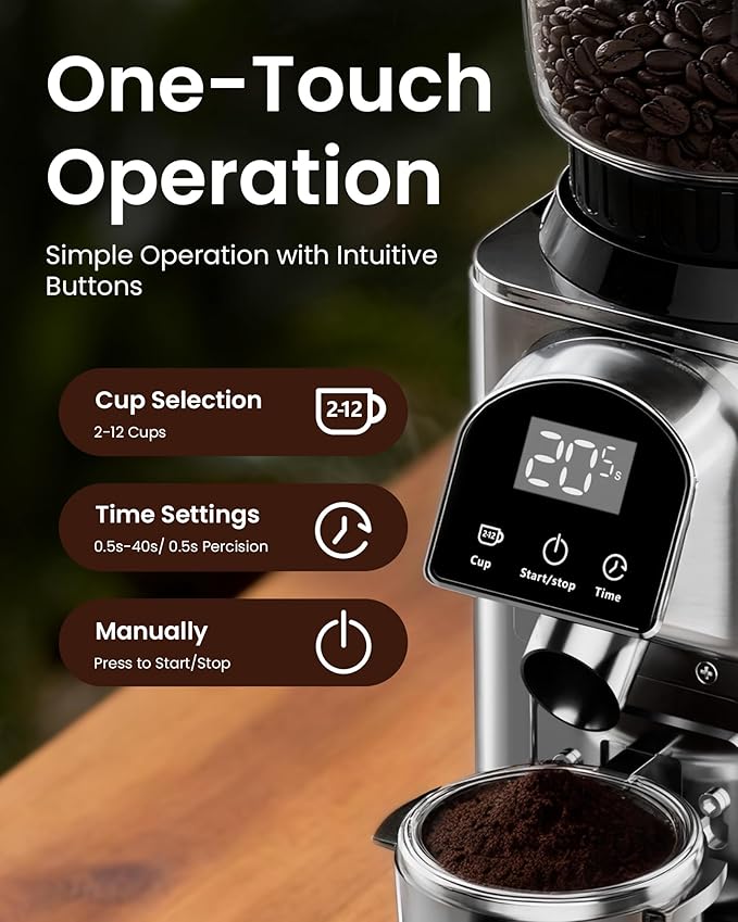 Conical Burr Coffee Grinder Electric Coffee Bean Grinder with 48 Precise Settings, Anti-Static Coffee Grinders for Home Use, Adjustable Conical Burr Mill for Espersso/Drip/French Press