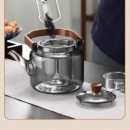 Tea Pot with Infuser for Loose Leaf Tea, Glass Teapot Stovetop, Heat Resistant Borosilicate Tea Kettle, Clear, 34oz/1000ml Capacity, Tea Strainer