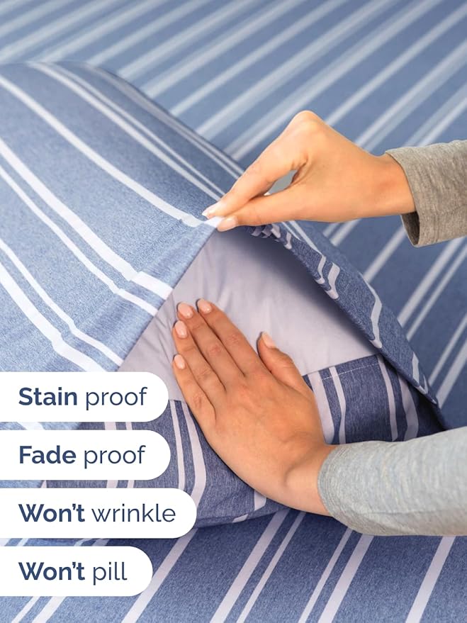 Extra Deep Pocket Twin Sheets - 3 Piece Breathable & Cooling Bed Sheets - Hotel Luxury Bed Sheet Set - Soft, Wrinkle Free & Comfy - Easily Fits Extra Deep Mattresses - Deep Pocket Blue Striped Sheets