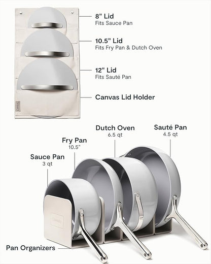 Caraway Non-stick Ceramic Cookware Set (12 Piece) Pots, Pans, Lids and Kitchen Storage - PFAS & PFOA Free - Oven Safe Pan Set & Compatible with All Stovetops - Gray