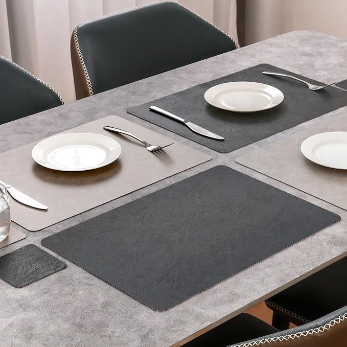Vinyl Placemats Set of 6, Dual Sided Place Mats