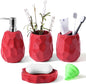 Ceramic Bathroom Accessories Set 4 PCS,Bathroom Toothbrush Holder Set,Soap and Toothbrush Holder Set,Include Toothbrush Holder,Soap Dispenser,Tumbler,Soap Dish,Bathroom Sets Decor Organizer (Red)