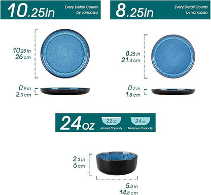 vancasso PLAYA Plates and Bowls Sets, 12 Pieces Blue Dinnerware Sets
