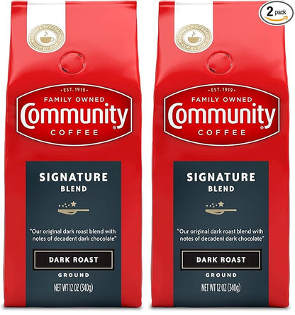 Community Coffee Premium Ground Coffee, Signature Blend, Dark Roast, 12 Ounce (Pack of 2)