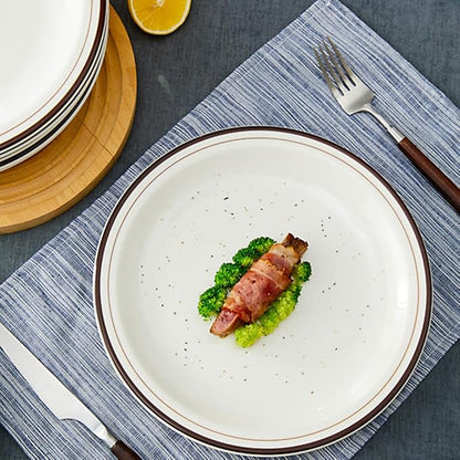 10.5-inch Porcelain Dinner Plate Set of 6 - Microwave, Oven and Dishwasher Safe, Scratch Resistant. (Classic Brown)