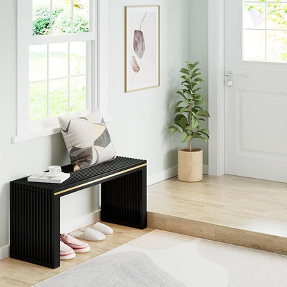 Bamboo Dining Bench Indoor Long Entryway Shoe Rack Benchs,Outdoor Modern Wood Benches 35 Inch Bamboo Bench for Living Room Hallway Bedroom Bathroom