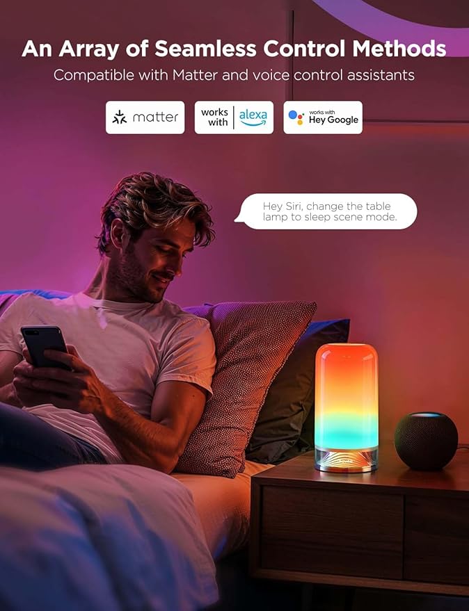 Govee RGBIC Smart Table Lamp 2, Touch Bedside Small Table Lamp Work with Matter, Alexa, LED Desk Lamp with 64 Scene Modes, Color Changing Lamp for Bedroom Living Room Dimmable Night Light(Corded)