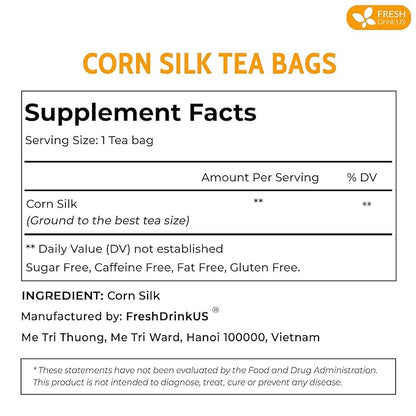 FreshDrinkUS, Premium 40 Tea Bags Corn Silk Tea, 100% Natural & Pure from Corn Silk. Herbal Tea. Clean Ingredients. Made with Natural Material Tea Bags. No Sugar, No Caffeine, Vegan.
