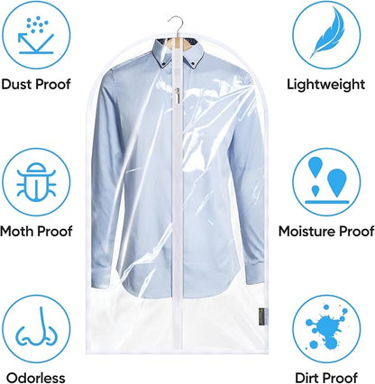 BALEINE 48'' Clear Garment Bags, 6 Packs PEVA Dress Bag for Closet Clothes Dresses Suit Coats Storage (Clear, 6PK)